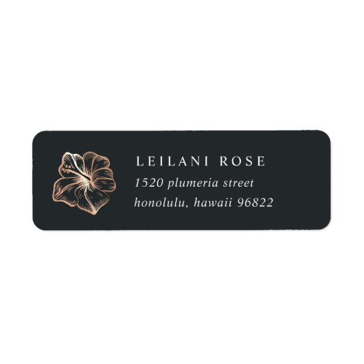 Elegant Copper Hibiscus Flower Return Address Etiket (Voorkant)