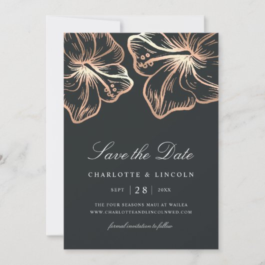 Elegant Copper Hibiscus Flower Wedding Save The Date (Voorkant)