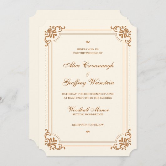 Elegant Copper Ivory  Plechtige bruiloft Kaart (Voorkant / Achterkant)