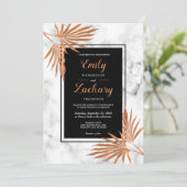Elegant Copper Marble Black White Tropical Wedding Kaart (Staand voorkant)