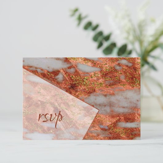 Elegant Copper Marble Geometric Wedding RSVP Kaartje (Staand voorkant)
