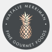 Elegant Copper Pineapple Bedrijfsnaam Ronde Sticker (Voorkant)
