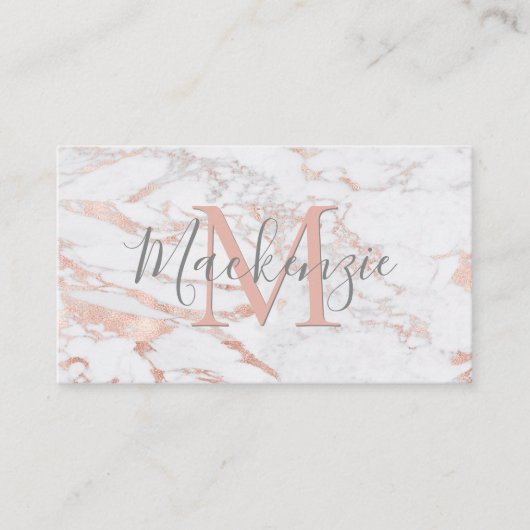 Elegant Copper Roos Gold Foil marble Monogram Visitekaartje (Voorkant)