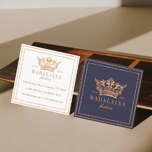 Elegant Copper Royal Floral & Foliage Crown Logo Vierkante Visitekaartje