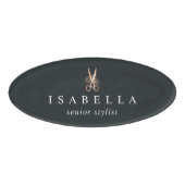 Elegant Copper Scissors Logo | Salon Employee Naambadge (Voorkant)