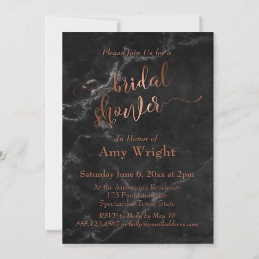 Elegant Copper Script Vrijgezellenfeest Black Marb Kaart (Voorkant)