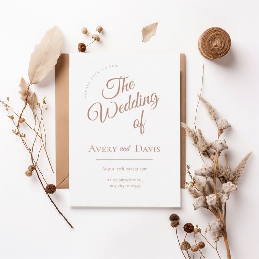Elegant Copper Script Wedding Invitation Kaart