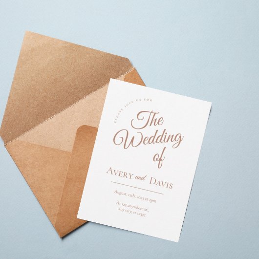 Elegant Copper Script Wedding Invitation Kaart