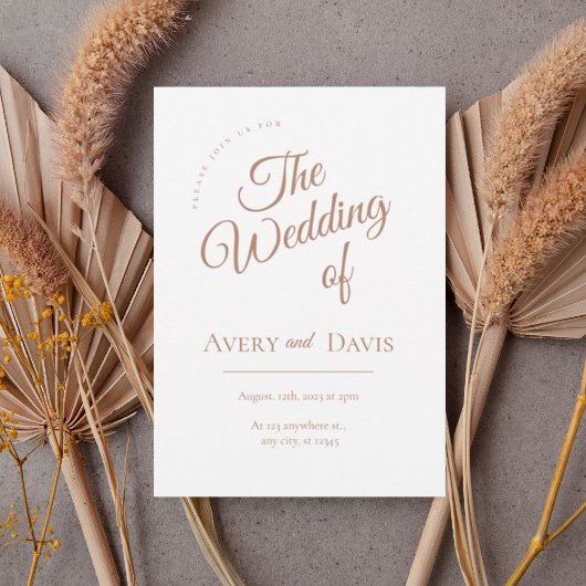 Elegant Copper Script Wedding Invitation Kaart