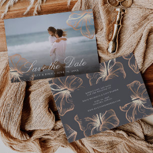 Elegant Copper Tropical Hibiscus Floral Photo Save The Date