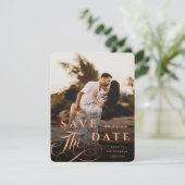 Elegant Copper Typografie met Marble Back Photo Save The Date (Staand voorkant)