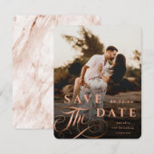 Elegant Copper Typografie met Marble Back Photo Save The Date (Voorkant / Achterkant)