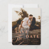 Elegant Copper Typografie met Marble Back Photo Save The Date (Voorkant)