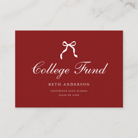Elegant Coquette Bow Red Graduation College Fund Informatiekaartje (Voorkant)