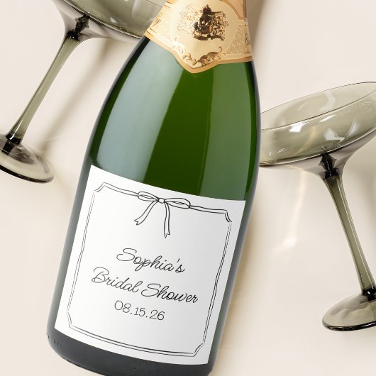 Elegant Coquette Hand getrokken boog Schattige Vri Sparkling Wijnetiket