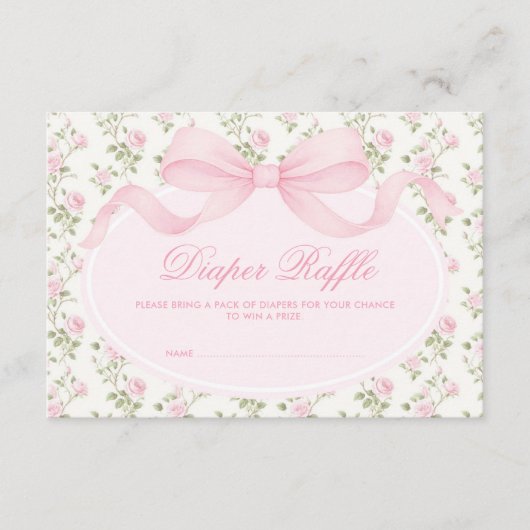 Elegant Coquette Pink Bow Diaper Raffle Informatiekaartje (Voorkant)