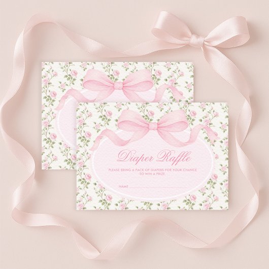 Elegant Coquette Pink Bow Diaper Raffle Informatiekaartje