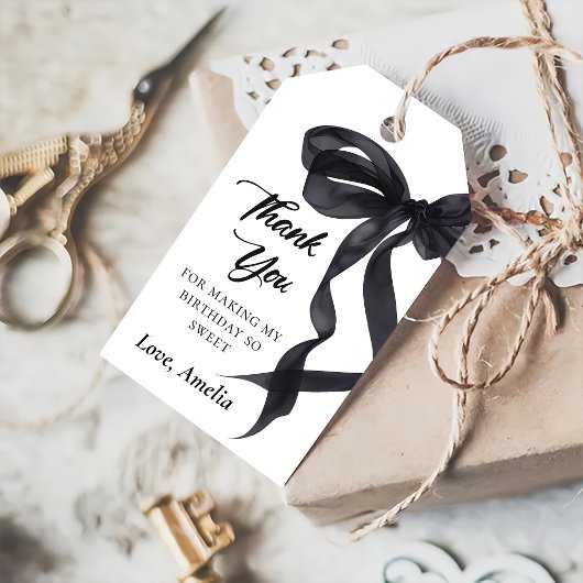 Elegant Coquette Zwarte Strik Verjaardag Gift Tag Cadeaulabel
