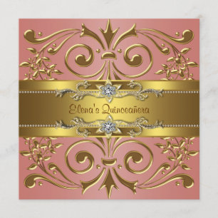 Elegant Coral and Gold Birthday Party Kaart