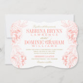 Elegant Coral and Gold Floral Peony Wedding Kaart (Voorkant)