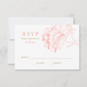 Elegant Coral and Gold Floral Peony Wedding RSVP Kaartje (Voorkant)
