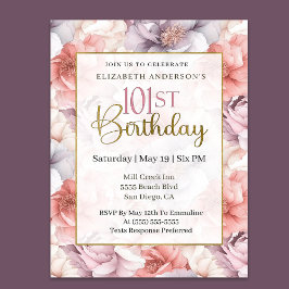Elegant Coral and Lavender Peony 101st Birthday  Kaart
