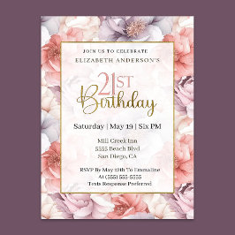 Elegant Coral and Lavender Peony 21st Birthday Kaart