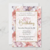 Elegant Coral and Lavender Peony 80th Birthday Kaart (Voorkant)