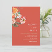 Elegant Coral and Pink Floral Wedding Invitation Kaart (Staand voorkant)