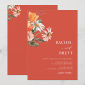 Elegant Coral and Pink Floral Wedding Invitation Kaart (Voorkant / Achterkant)