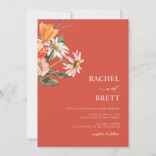 Elegant Coral and Pink Floral Wedding Invitation Kaart