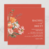 Elegant Coral and Pink Floral Wedding Invitation Kaart (Voorkant / Achterkant)