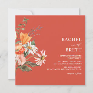 Elegant Coral and Pink Floral Wedding Invitation Kaart