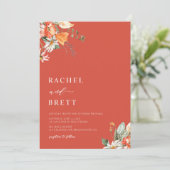 Elegant Coral and Pink Floral Wedding Invitation Kaart (Staand voorkant)