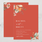 Elegant Coral and Pink Floral Wedding Invitation Kaart (Voorkant / Achterkant)