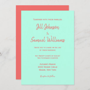 Elegant Coral and Turquoise Invitation Kaart