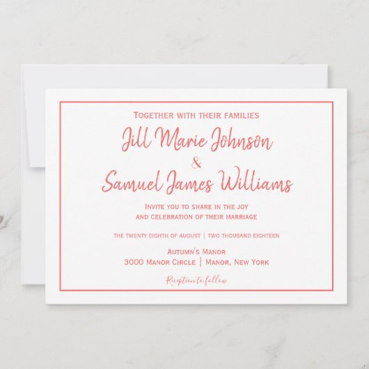 Elegant Coral and White Elegance Invitation Kaart (Voorkant)