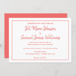 Elegant Coral and White Elegance Invitation Kaart