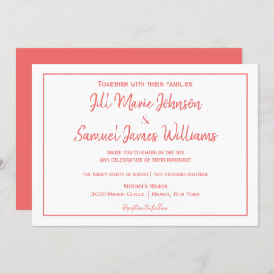 Elegant Coral and White Elegance Invitation Kaart