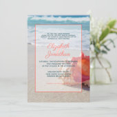 Elegant Coral Blue Tropical Beach ombre Wedding Kaart (Staand voorkant)