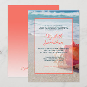 Elegant Coral Blue Tropical Beach ombre Wedding Kaart