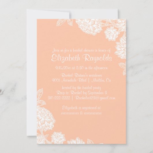 Elegant Coral Bridal Shower-uitnodigingen Kaart (Voorkant)