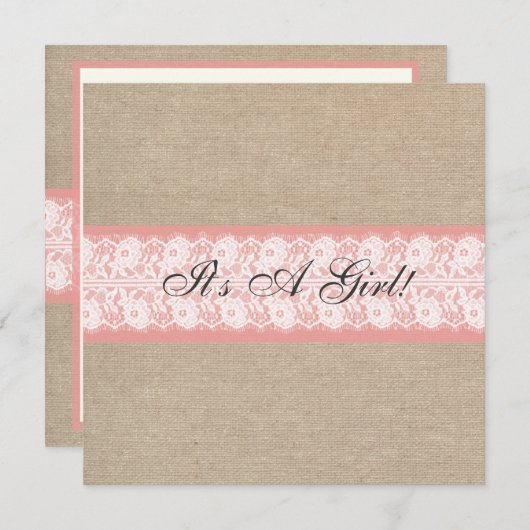 Elegant Coral Burlap Baby shower Invitation Kaart (Voorkant / Achterkant)