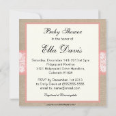 Elegant Coral Burlap Baby shower Invitation Kaart (Achterkant)