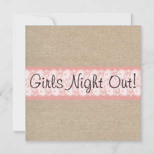 Elegant Coral Burlap Lace Girls Night Out Invite Kaart