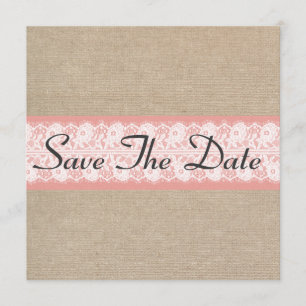 Elegant Coral Burlap Lace slaat de datum op Save The Date