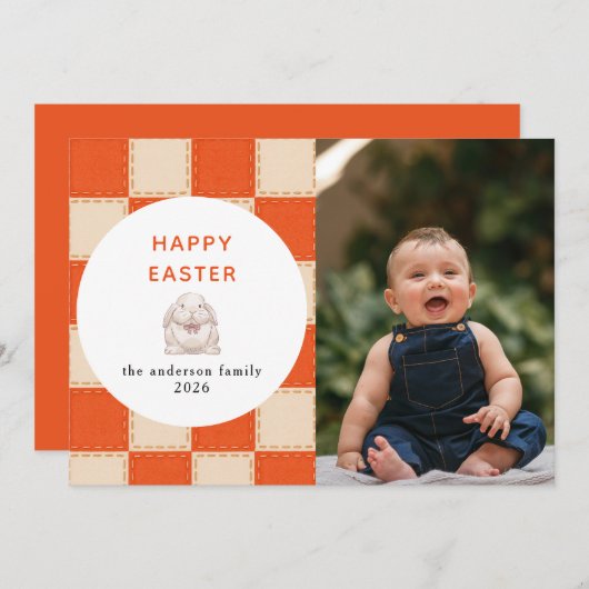 Elegant Coral & Cream Pattern  Happy Easter Photo Feestdagenkaart (Voorkant / Achterkant)