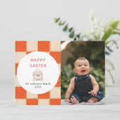 Elegant Coral & Cream Pattern  Happy Easter Photo Feestdagenkaart (Staand voorkant)