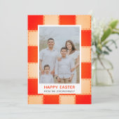 Elegant Coral & Cream Pattern Happy Easter Photo Feestdagenkaart (Staand voorkant)