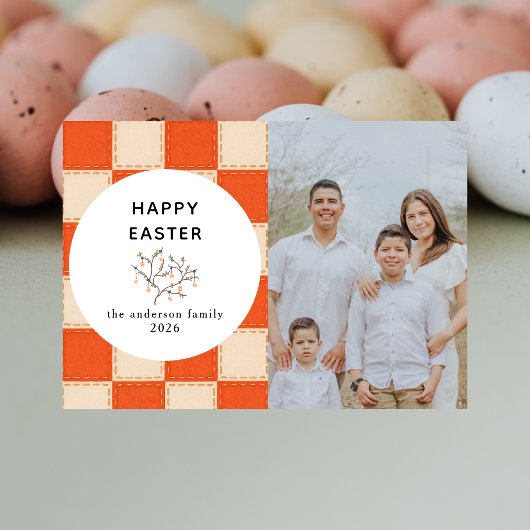 Elegant Coral & Cream Pattern  Happy Easter Photo Feestdagenkaart